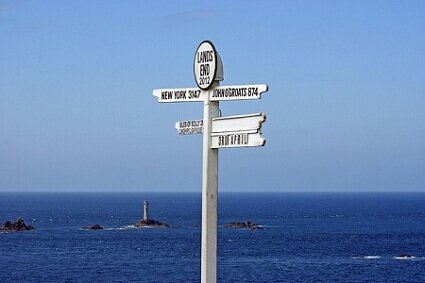 Signpost at Land's End, Cornwall - the starting point for the London 2012 Olympic Torch Relay. Photography by Bruce Stokes (via )